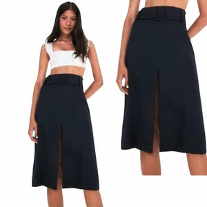 FARM RIO Black Linen High Waist High Front Slit Pencil Midi Skirt NWT XS  0-2